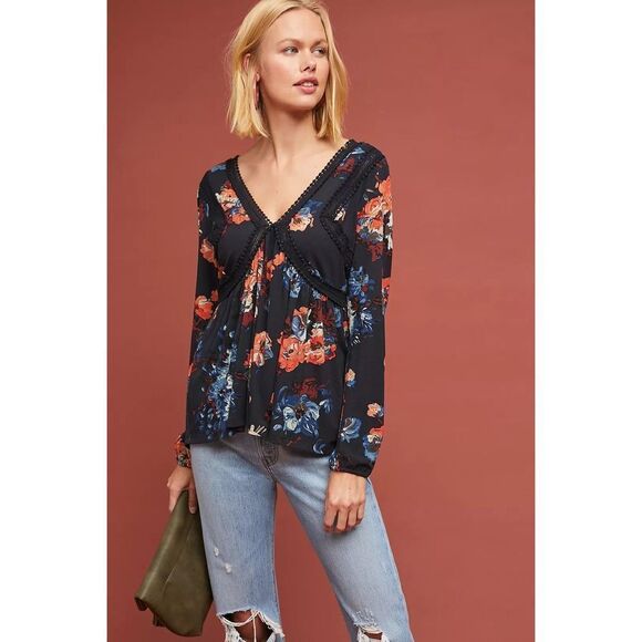 ✨Anthropologie Maeve Riley Floral Multicolor Sz Small Top✨ - Picture 1 of 7
